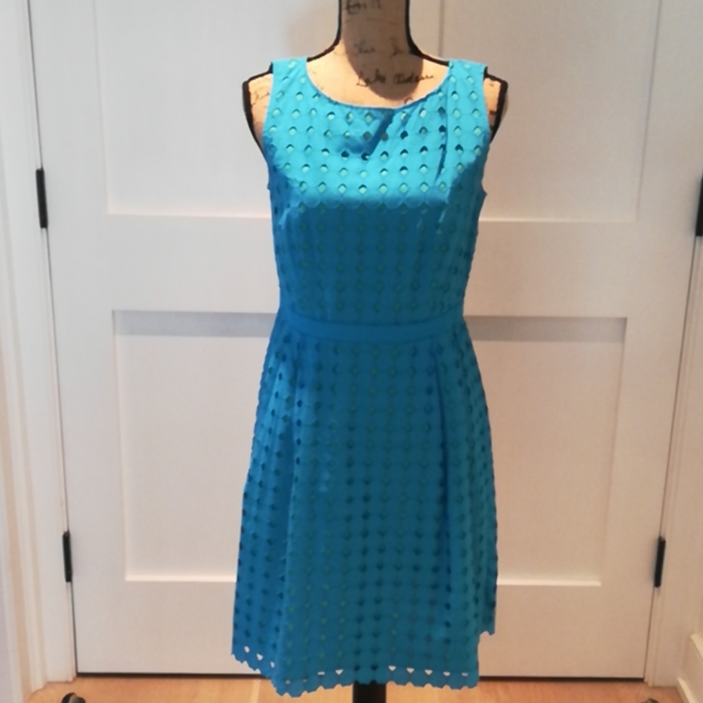 LOFT Blue Dress with Green Layer Underneath